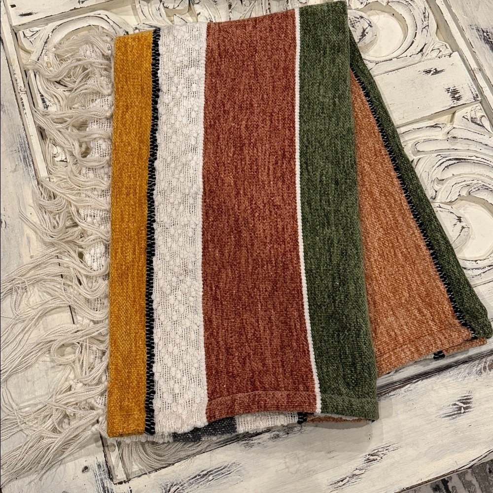 Shabby Chic Striped Fringe Fall Throw Blanket textured chenille Cozy 60X92
